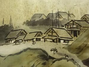 アンティーク　時代風景模様肩裏紋付羽二重男物羽織